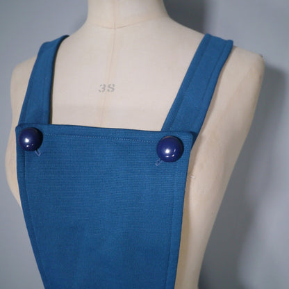 70s 1970s teal blue DUNGAREE shorts / pinafore playsuit / 1970s ROMPER - S